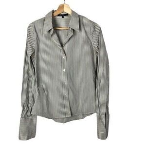 Theory Gray & White Stripe Long Sleeve Office Button Down M